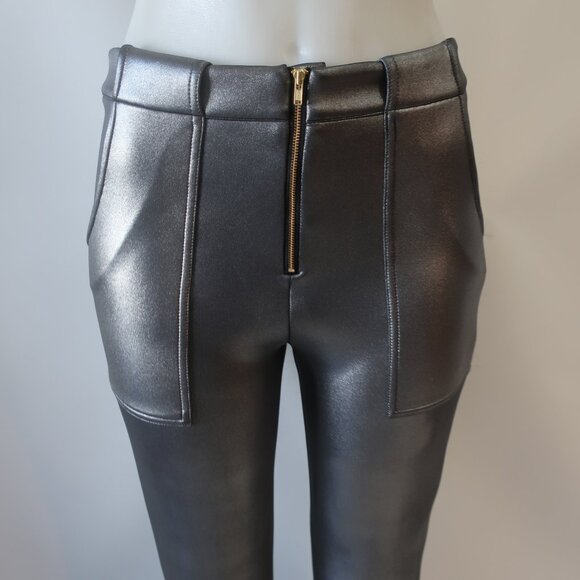 NWT Womens Cynthia Rowley Metallic Cropped Bonded Gunmetal Pants 6 - Picture 3 of 6
